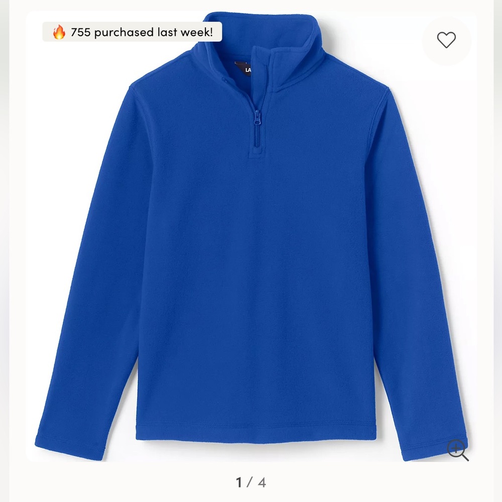 Lands' End Kids Royal Blue Quarter-Zip Fleece Pullover - size XL 💙